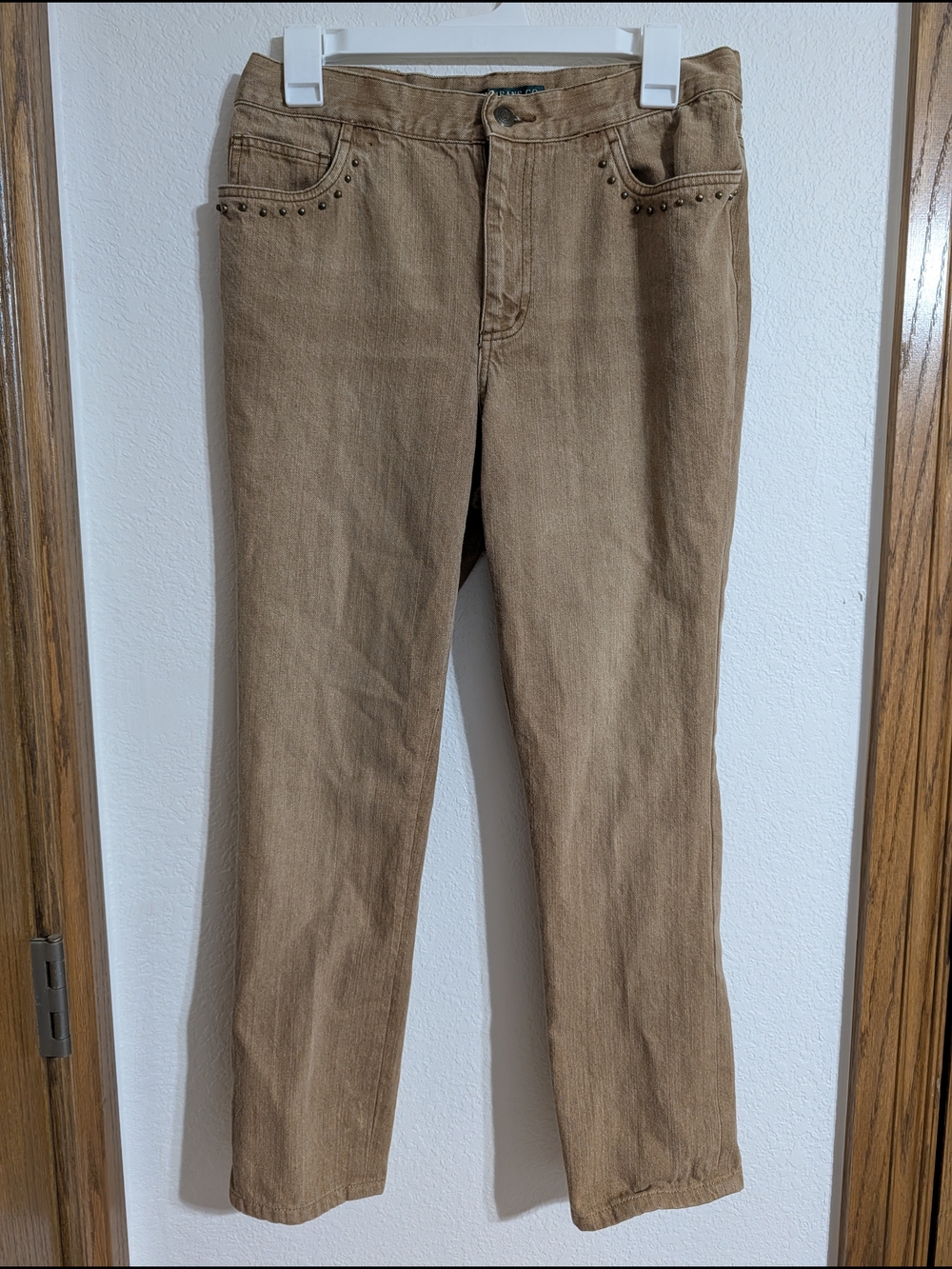 Lauren Ralph Lauren Straight-Leg Jeans in Tan with Stud Accents